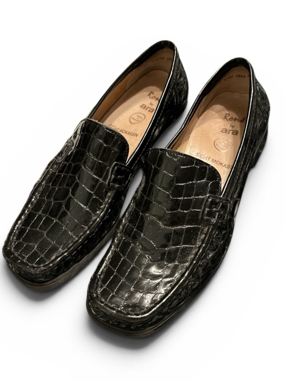 ARA René Echt Mokassin black crocodile loafers leather size 9 like new